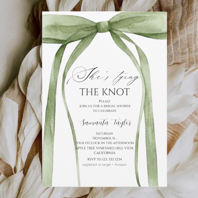 Invitation Mariage de Green Bow Elle Fait le Nœud Shower de M (Créateur téléchargé)