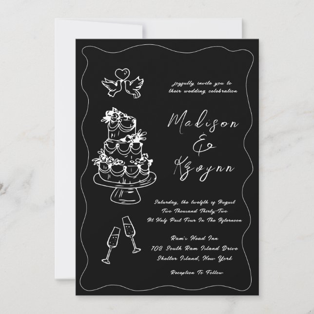 Invitation Mariage de gribouillis à main tiré (Devant)