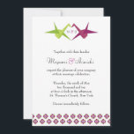 Invitation Mariage de grue papier Origami<br><div class="desc">Des grues en papier baiser géantes aménagées pour former un coeur et des graphismes floraux ornementaux agrémentent cet ensemble de faire-part de mariage,  donnant le ton à votre mariage zen ou asiatique. Les couleurs peuvent être customisées selon votre motif.</div>