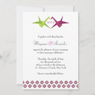 Invitation Mariage de grue papier Origami