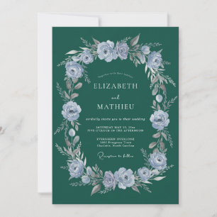 Invitation Mariage de guirlande florale bleue poussiéreuse sa