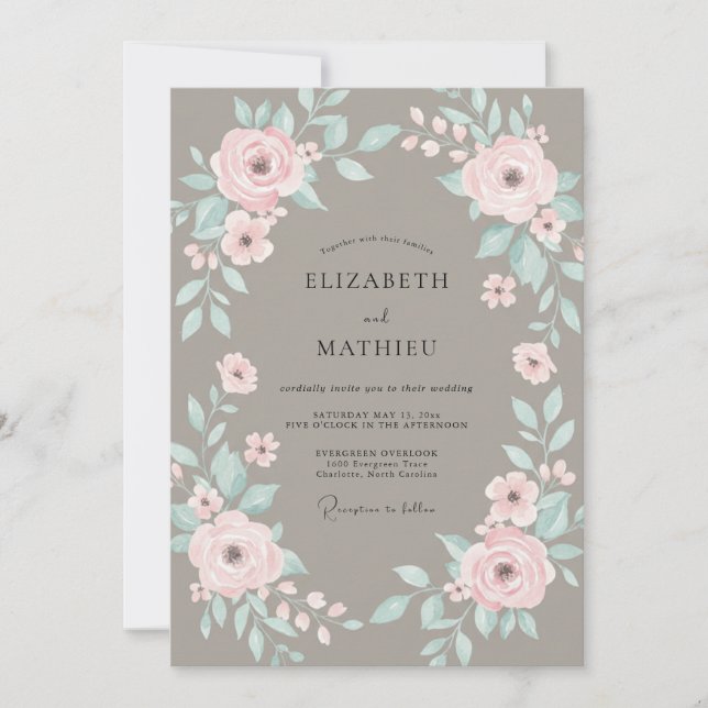Invitation Mariage de Guirlande Florale Délicate Mauve (Devant)