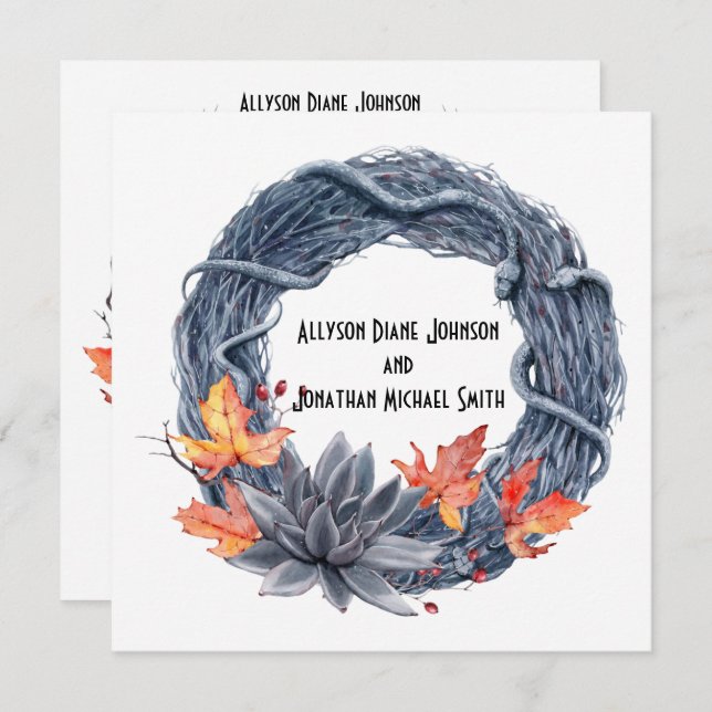 Invitation Mariage de handfesting de serpent Wreath Black Flo (Devant / Derrière)