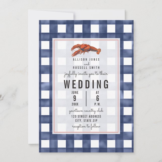 Invitation Mariage de homard En vichy bleu (Devant)