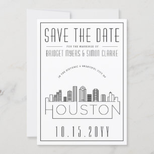 Invitation Mariage de Houston   Skyline stylisée Enregistrer 