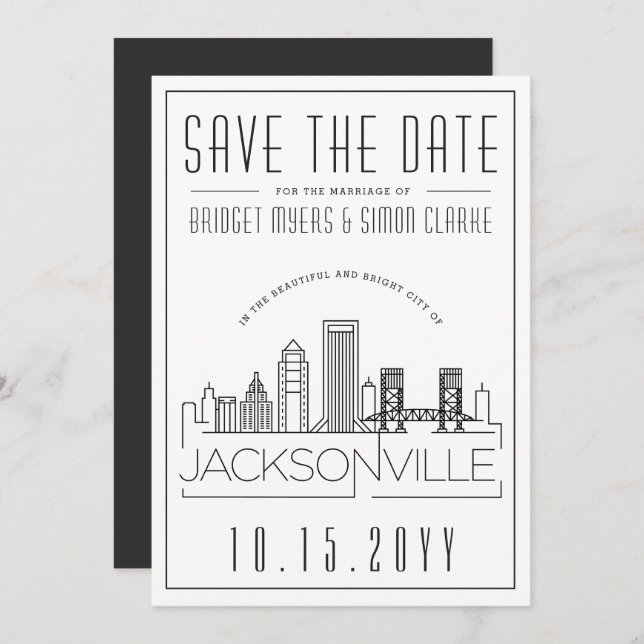 Invitation Mariage de Jacksonville | Skyline Enregistrer la d (Devant / Derrière)