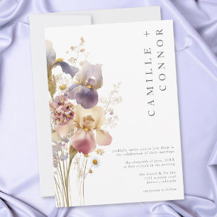 Invitation Mariage de jardin à l'aquarelle Iris Violet Élégan