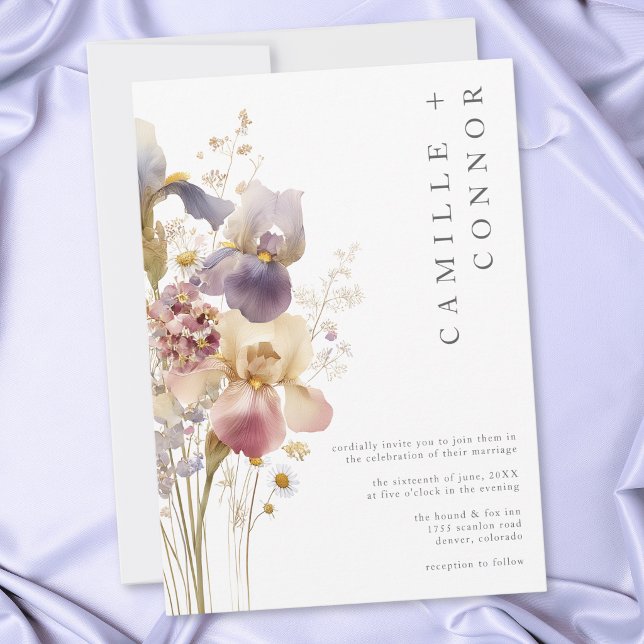 Invitation Mariage de jardin à l'aquarelle Iris Violet Élégan (Elegant Purple Iris Watercolor Garden Wedding Invitation)