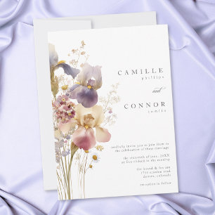 Invitation Mariage de jardin à l'aquarelle Iris Violet Élégan
