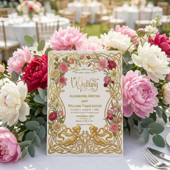 Invitation Mariage de jardin angélique baroque romantique vin (Créateur téléchargé)