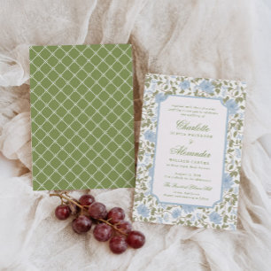 Invitation Mariage de jardin anglais bleu sauge poudré