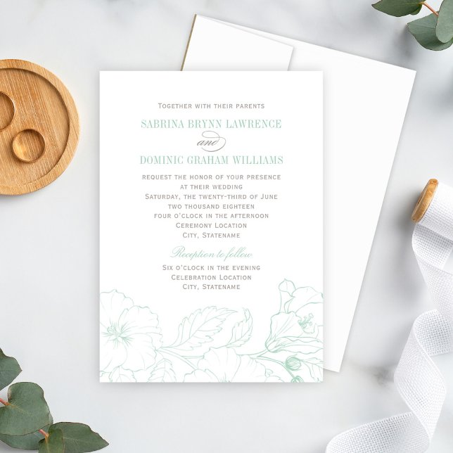 Invitation Mariage de jardin aux fleurs d'hibiscus vert menth (Créateur téléchargé)