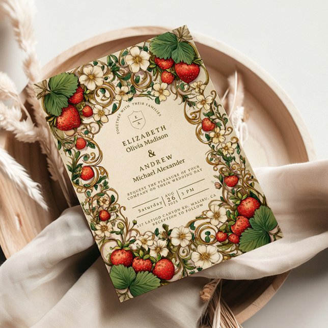 Invitation Mariage de Jardin aux Fraises Vintage (Créateur téléchargé)