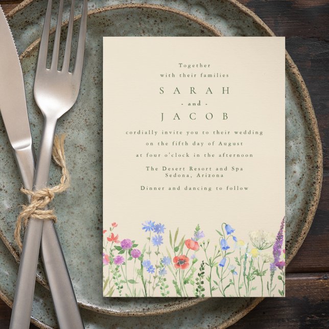 Invitation Mariage de jardin bohème avec fleurs sauvages prin (Spring Wildflower Boho Garden Wedding Invitation)