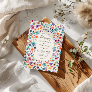 Invitation Mariage de jardin bohème chic aux couleurs vives b