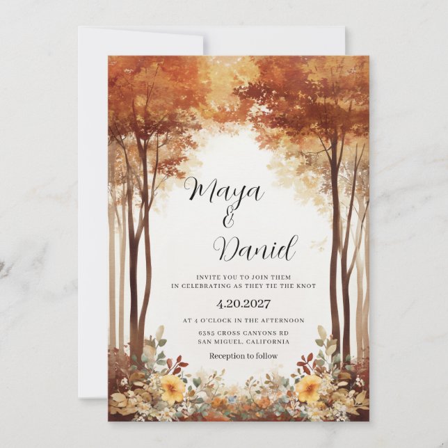 Invitation Mariage de jardin boisé d'automne (Devant)