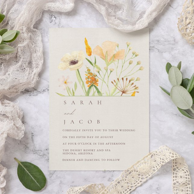 Invitation Mariage de jardin botanique Fleur sauvage simple (Simple Wildflowers Botanical Garden Wedding Invitation)