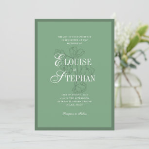 Invitation Mariage de jardin botanique luxueux vert sauge vin