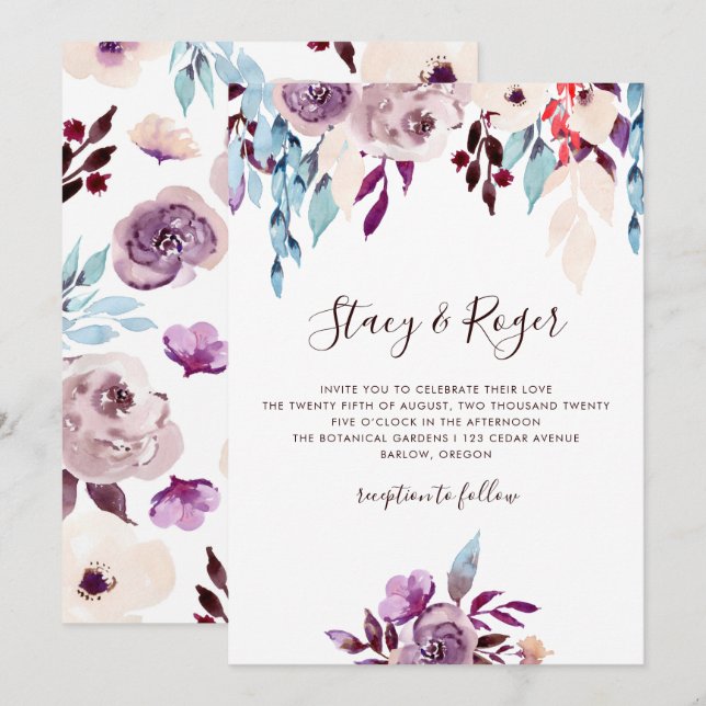 Invitation Mariage de jardin d'aquarelle (Devant / Derrière)