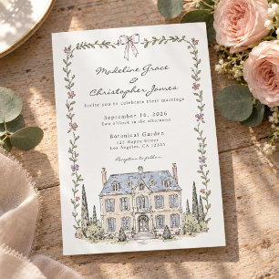 Invitation Mariage de jardin de château français floral dessi