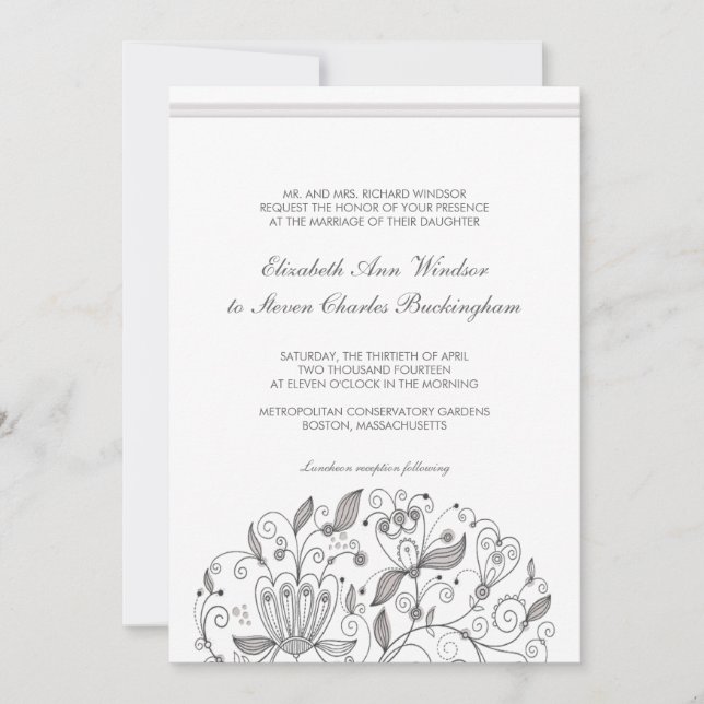 Invitation Mariage de jardin de coho chic monochromatique (Devant)