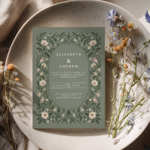 Invitation Mariage de jardin de cottage botanique sauge