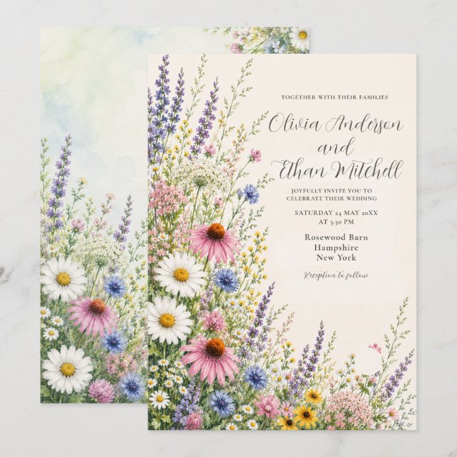 Invitation Mariage de jardin de fleurs sauvages d'été (Devant / Derrière)