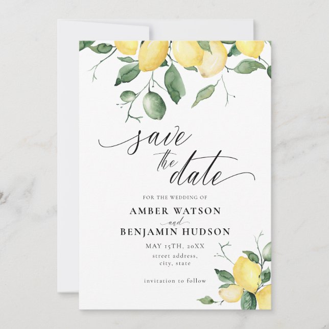 Invitation Mariage de jardin de fruits jaunes citron Enregist (Devant)