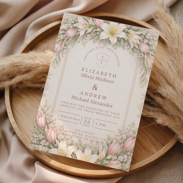 Invitation Mariage de Jardin de Tulipes et de Lys Rose (Créateur téléchargé)