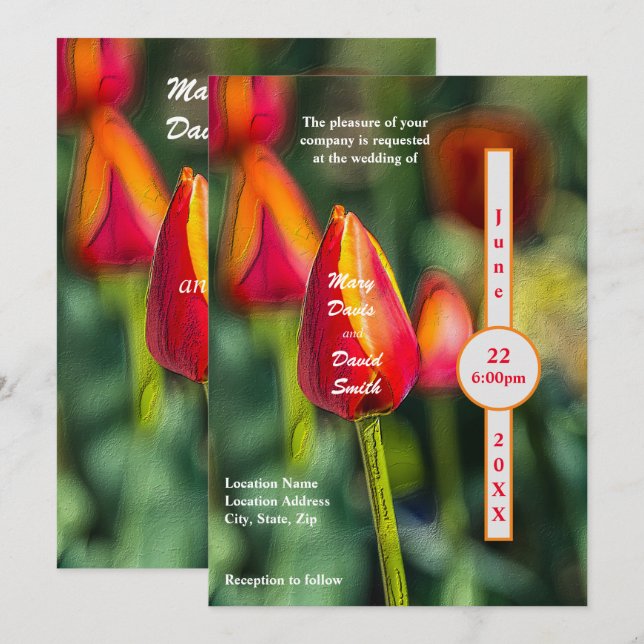 Invitation Mariage de jardin de tulipes texturées (Devant / Derrière)