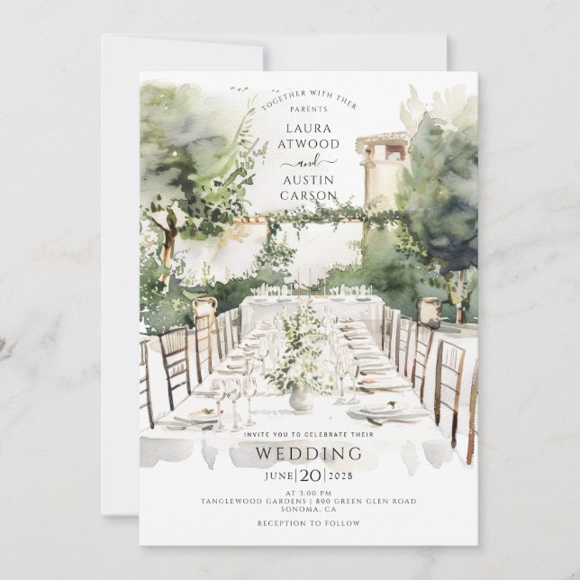 Invitation Mariage de jardin d'été aquarelle (Devant)