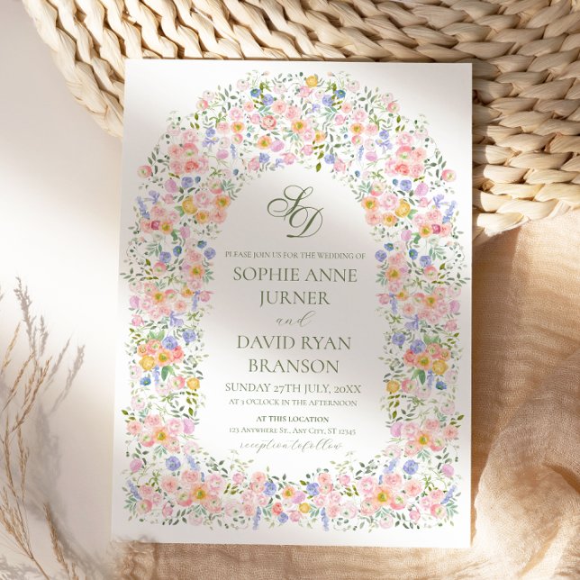 Invitation Mariage de jardin élégant avec arche florale botan (Elegant Botanical Floral Arch Garden Wedding Invitation)