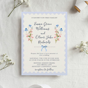 Invitation Mariage de Jardin Élégant avec un Ruban Floral Ble