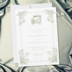 Invitation Mariage de jardin élégant et vintage avec un carro