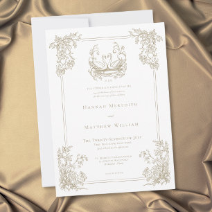 Invitation Mariage de jardin élégant vintage avec cygne doré