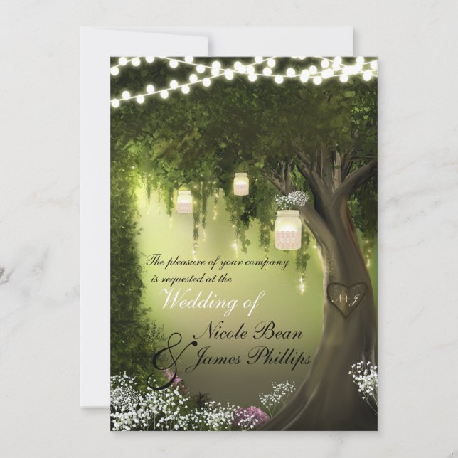 Invitation Mariage de jardin enchanté rustique sous chêne (Devant)