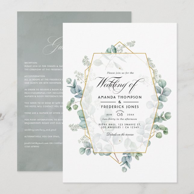 Invitation Mariage de jardin eucalyptus géométrique (Devant / Derrière)