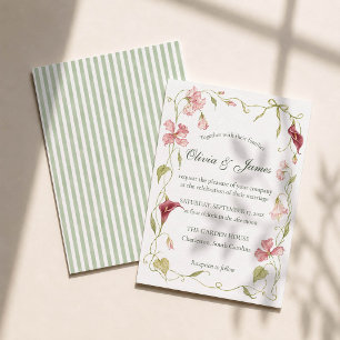 Invitation Mariage de jardin féerique avec ruban floral rose
