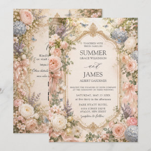 Invitation Mariage de Jardin Floral Anglais Régence QR RSVP