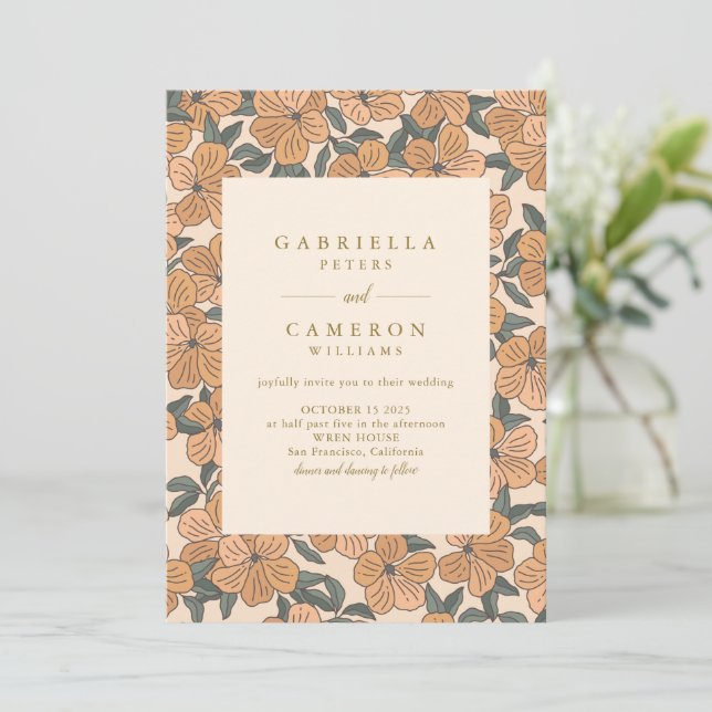 Invitation Mariage de jardin floral aux neutres boho modernes (Debout devant)