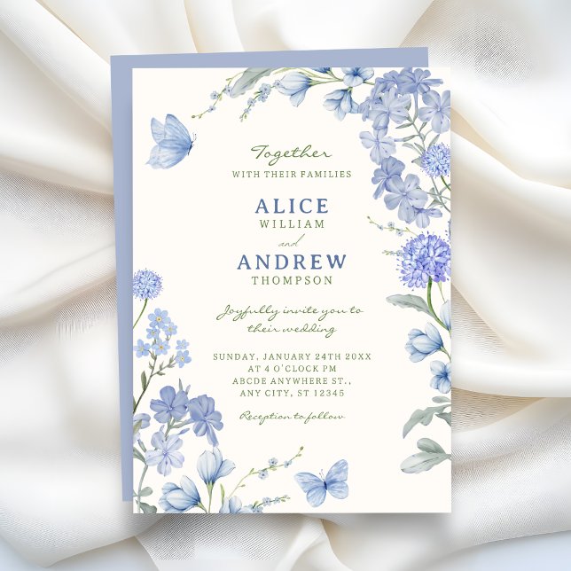 Invitation Mariage de jardin floral bleu (Créateur téléchargé)