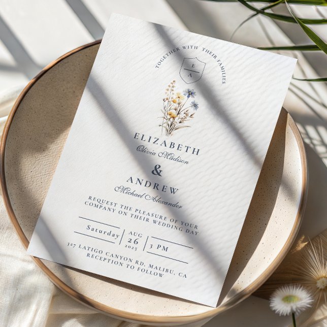 Invitation Mariage de jardin floral bleu rustique (Créateur téléchargé)