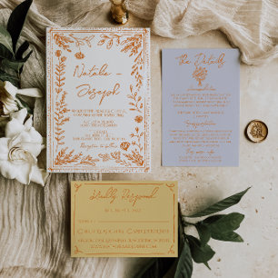 Invitation Mariage de jardin floral coloré orange dessiné à l
