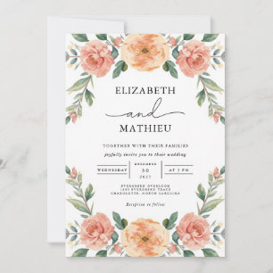 Invitation Mariage de jardin floral de corail luxuriant