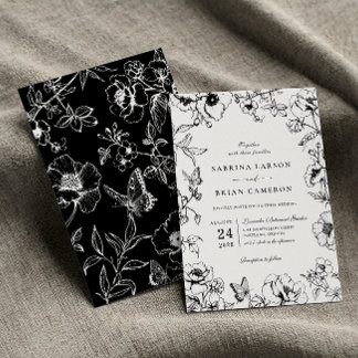 Invitation Mariage de jardin floral élégant en noir et blanc