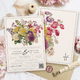 Invitation Mariage de Jardin Floral Romantique Vintage Coloré