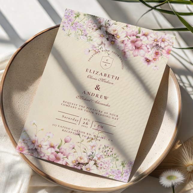 Invitation Mariage de Jardin Floral Rose (Créateur téléchargé)