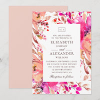 Mariage de jardin floral rose et pêche à l'aquarel
