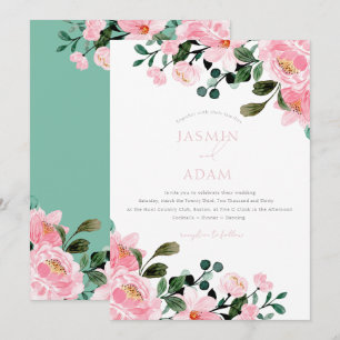 Invitation Mariage de jardin floral rose pâle élégant
