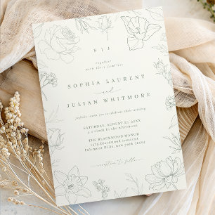 Invitation Mariage de Jardin Floral Vert Sauge Dessiné de Sty